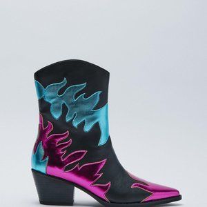Faux Leather Flame Cowboy Boot